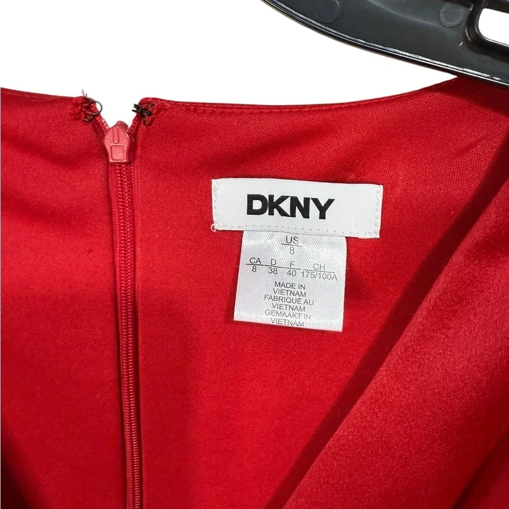 Women's V neck Ruffle Front Red Satin Crepe belted Gown 
Size 8 - Picture 3 of 11